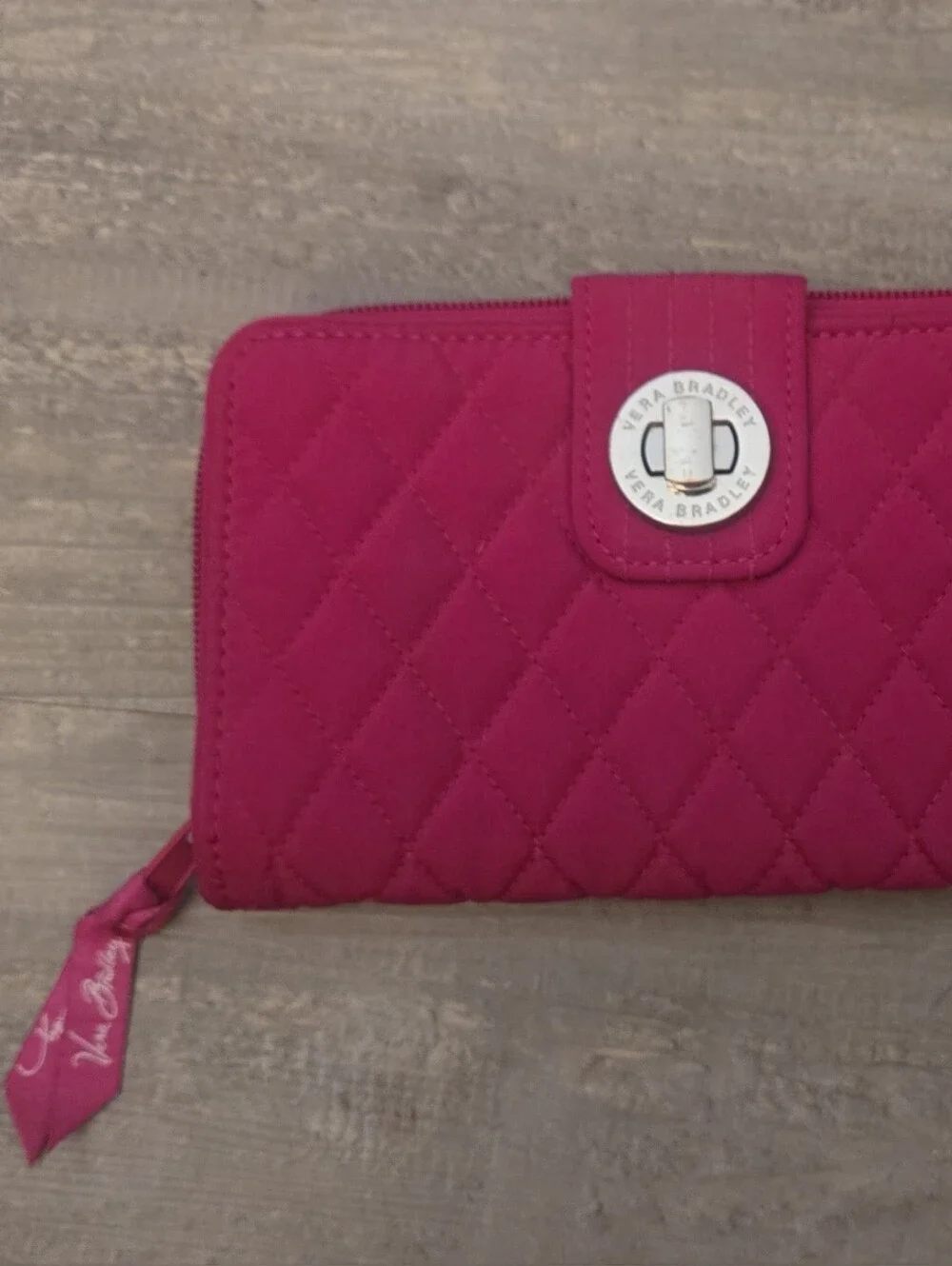 Vera Bradley Hot Pink Quilted Zip Card Holder Wallet